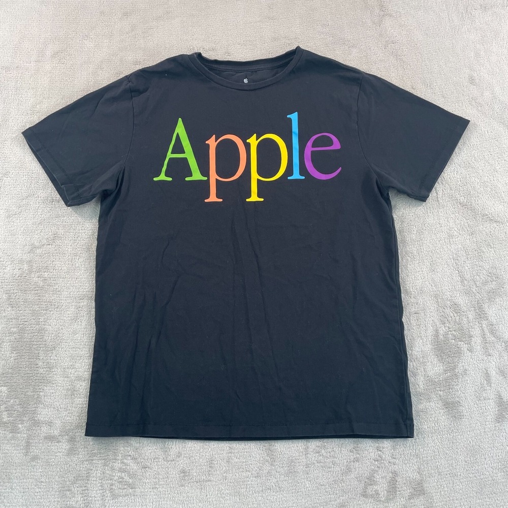Apple Computers Rainbow Logo Spell Out T-Shirt Men Medium Single Stitch Tech